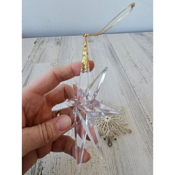 Vintage silver snowflake‎ beaded ornament star Xmas tree star with a gold top - Picture 3 of 11
